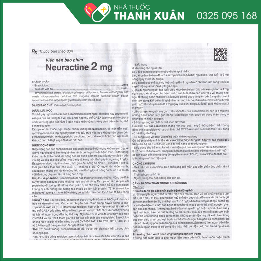 Neuractine 2mg thuốc điều trị triệu chứng mất ngủ